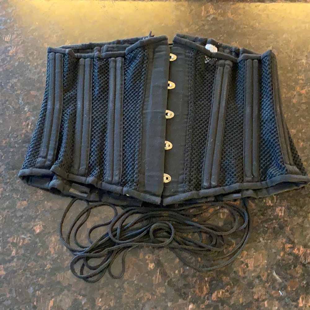 Black Steel-Boned Waist Trainer lace-up corset L